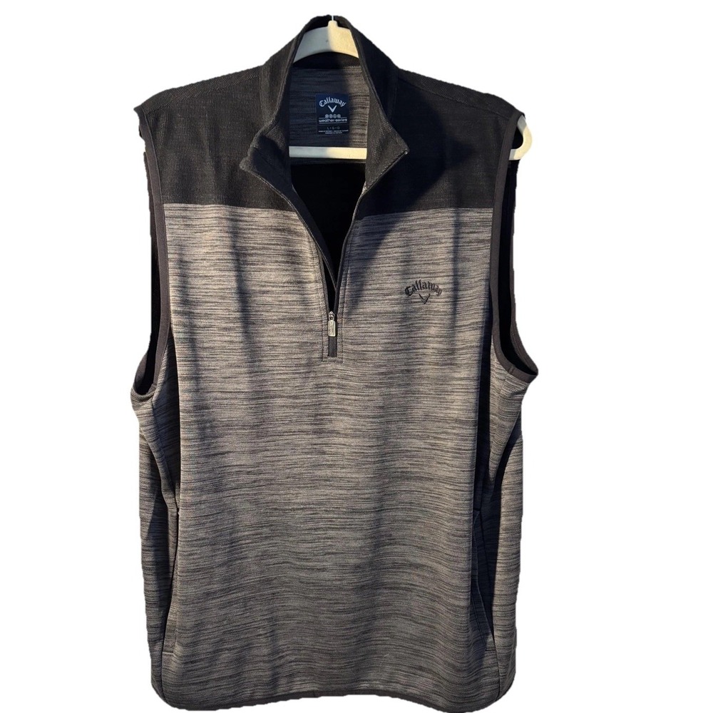 Callaway Weather Series Golf Vest Mens Large Black Gray 1/4 Zip Pullover Logo
